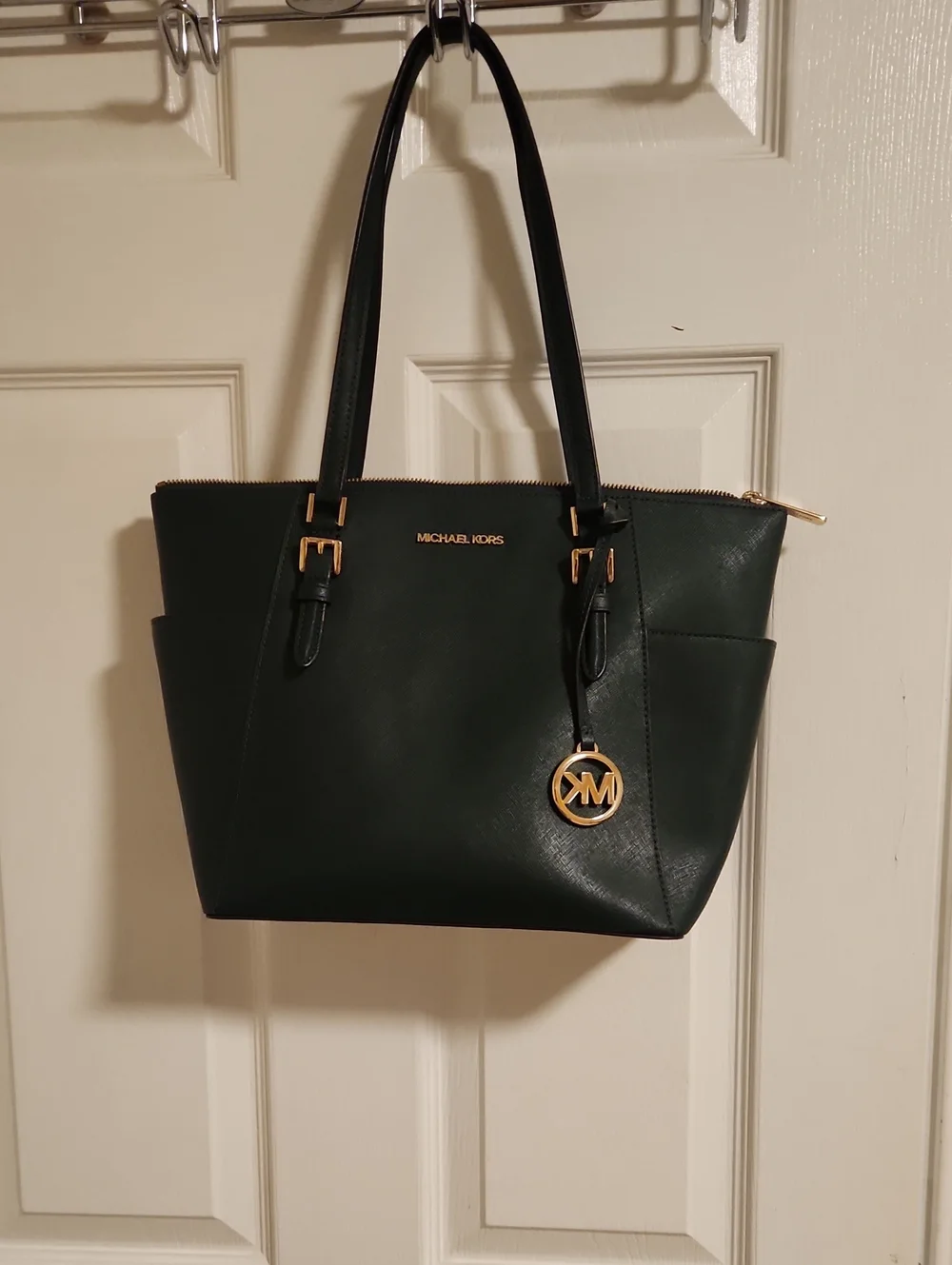 Michael Kors Forest Green Leather Tote with Gold Hardware